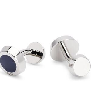 HUGO BOSS MEN'S DARK BLUE ENAMEL BRASS CUFFLINKS SILVER TONE B-SIMONY-CUF